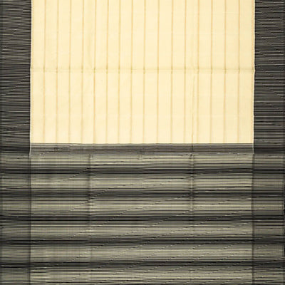 Cream Handloom Kora Silk Saree With Beldari Stripes & Black Border