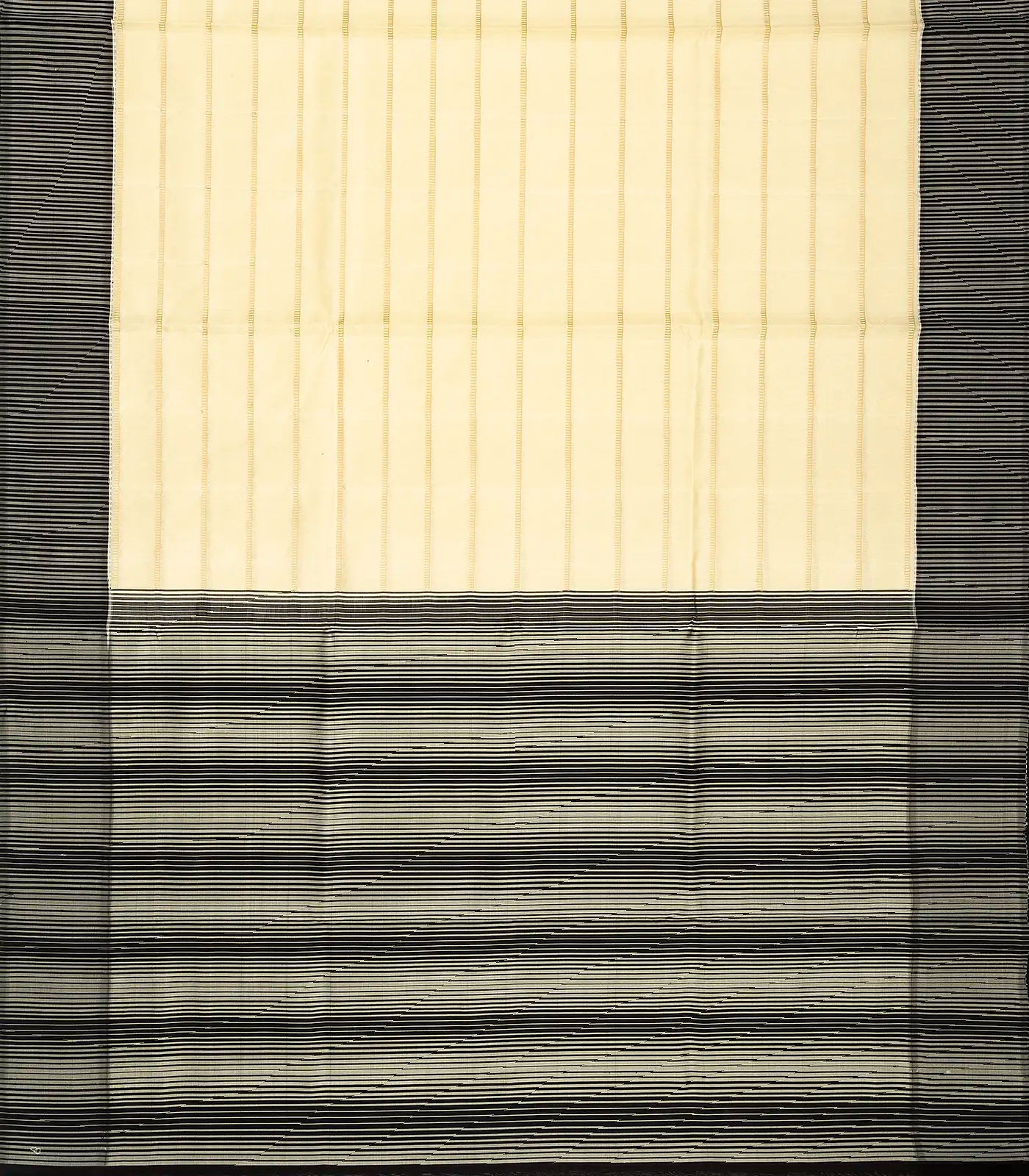 Cream Handloom Kora Silk Saree With Beldari Stripes & Black Border