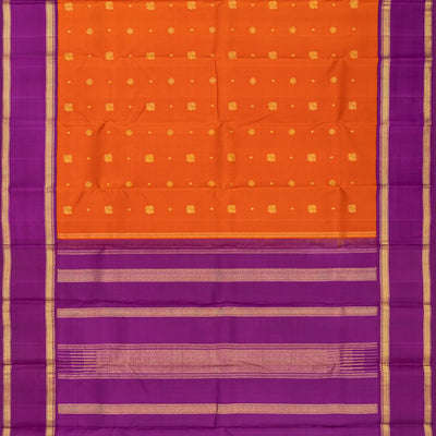 Orange Handloom Kanchipuram Korvai Silk Saree With Annam Buttas