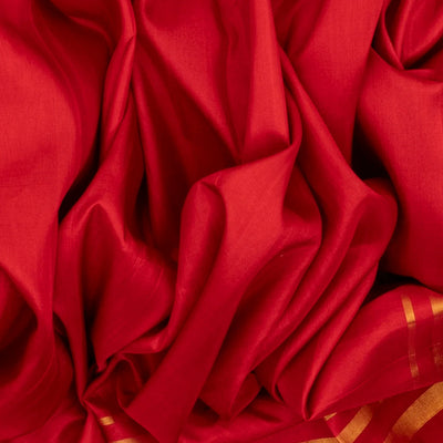 Red Handloom Uppada Plain Silk Saree With Mustard Stripe Border
