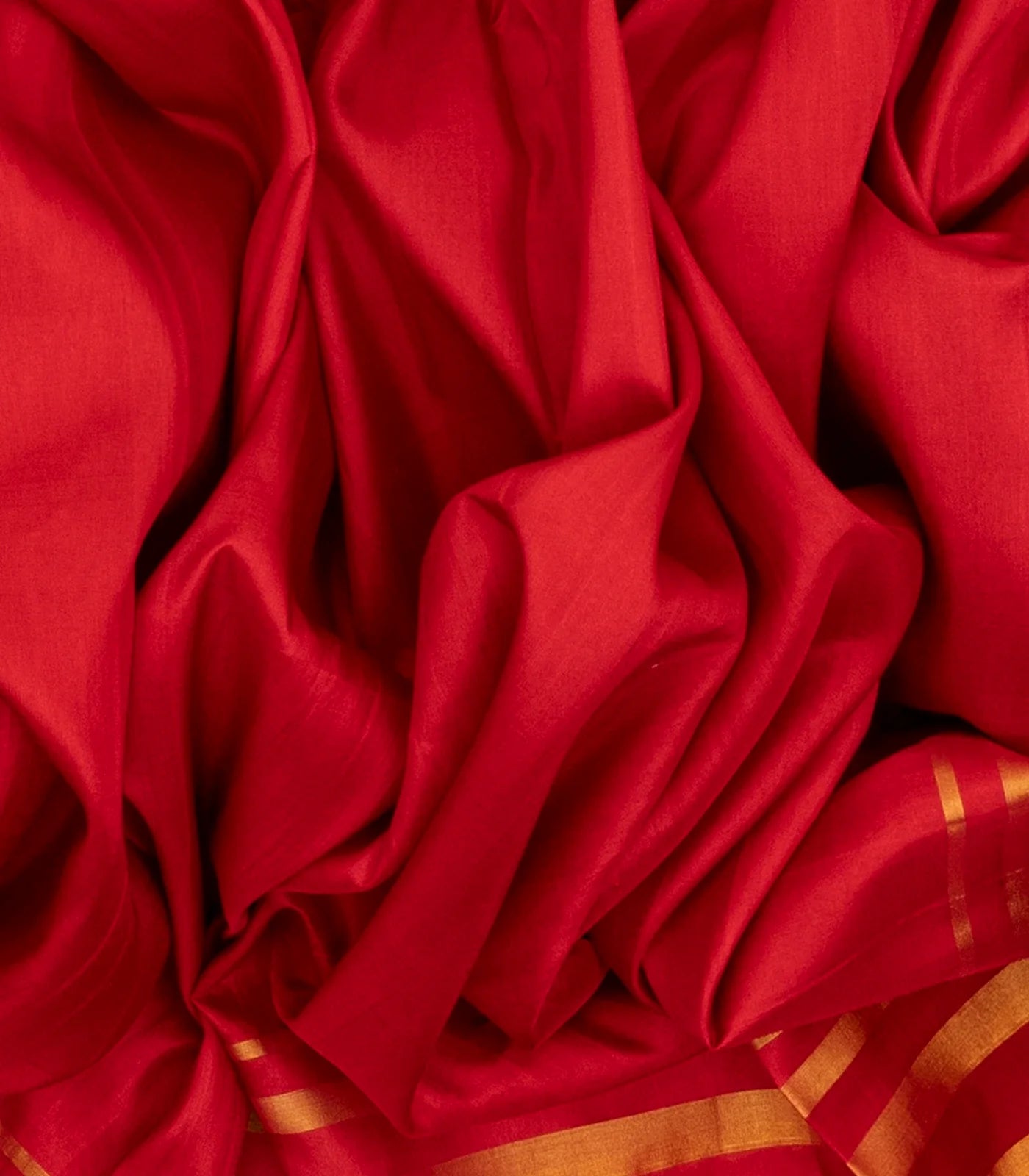 Red Handloom Uppada Plain Silk Saree With Mustard Stripe Border