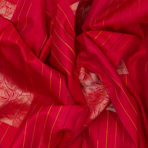 Hot Pink Handloom Soft Silk Saree With Stripes & Buttas