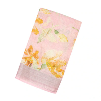 Bubblegum Pink Handloom Linen Saree With Printed Motifs