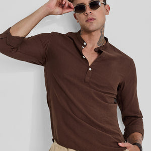 Brown Textured Slim Fit Kurta