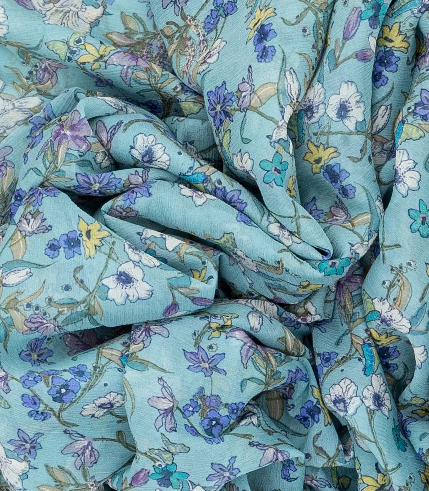 Light Blue Woven Digital Printed Chiffon Silk Saree With Floral Motifs