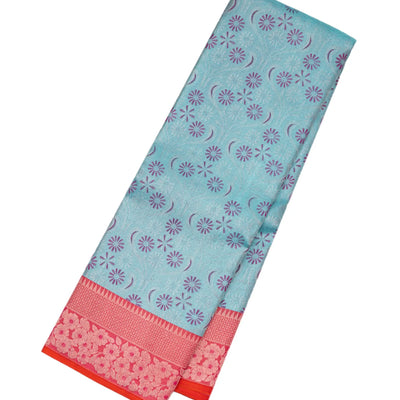 Turquoise Handloom Kanchipuram Tissue Silk Saree With Floral Motifs
