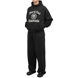 Fear Of God Essentials Heavy Fleece Vintage Shrunken Black Hoodie (FW24)
