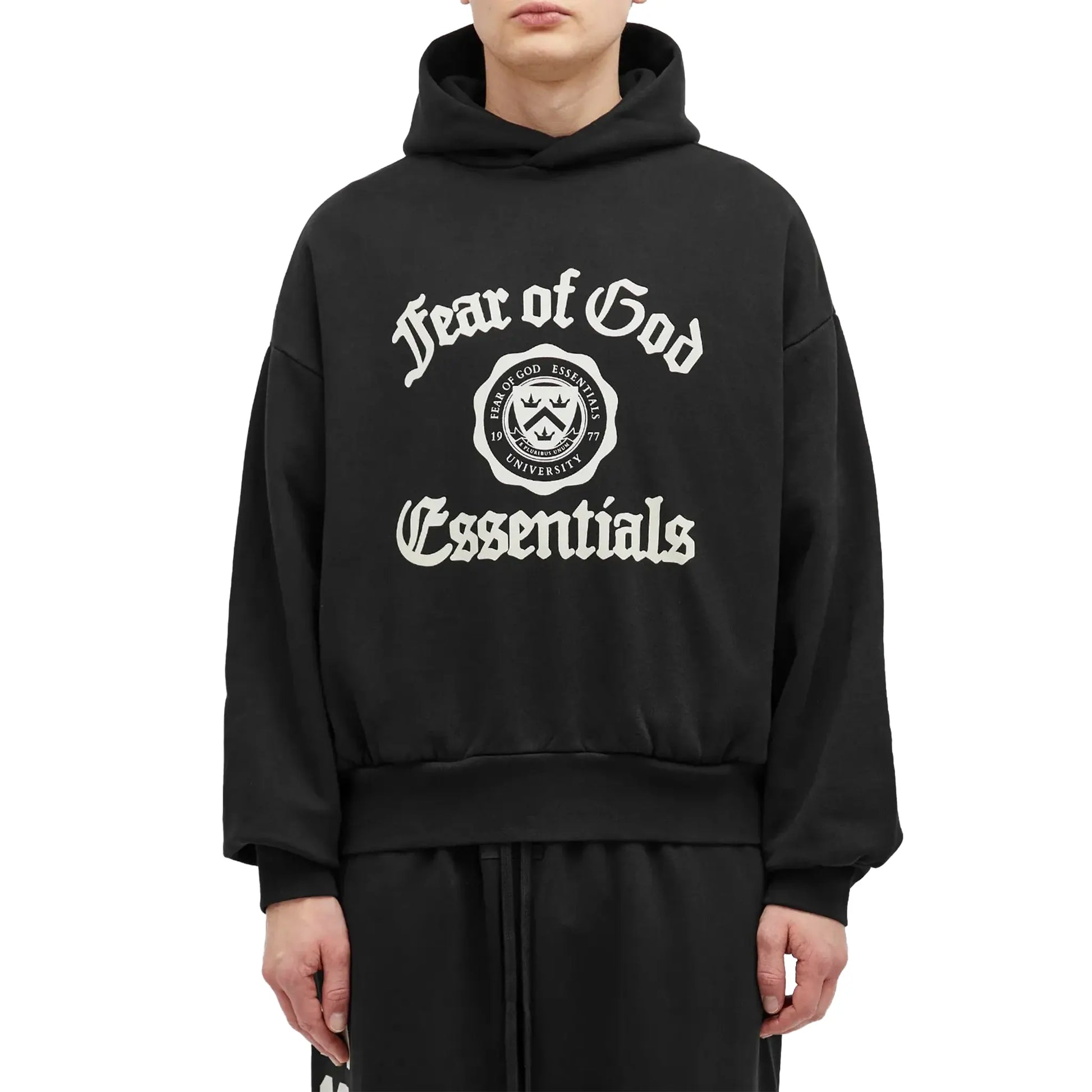 Fear Of God Essentials Heavy Fleece Vintage Shrunken Black Hoodie (FW24)