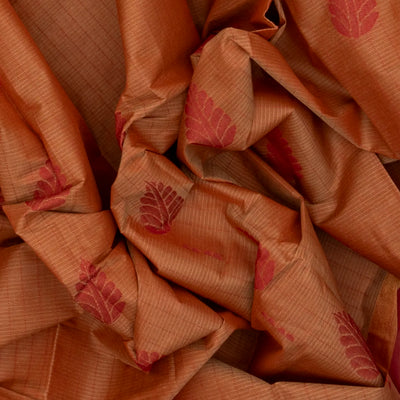 Rust Handloom Rasipuram Cotton Saree With Stripes & Buttas
