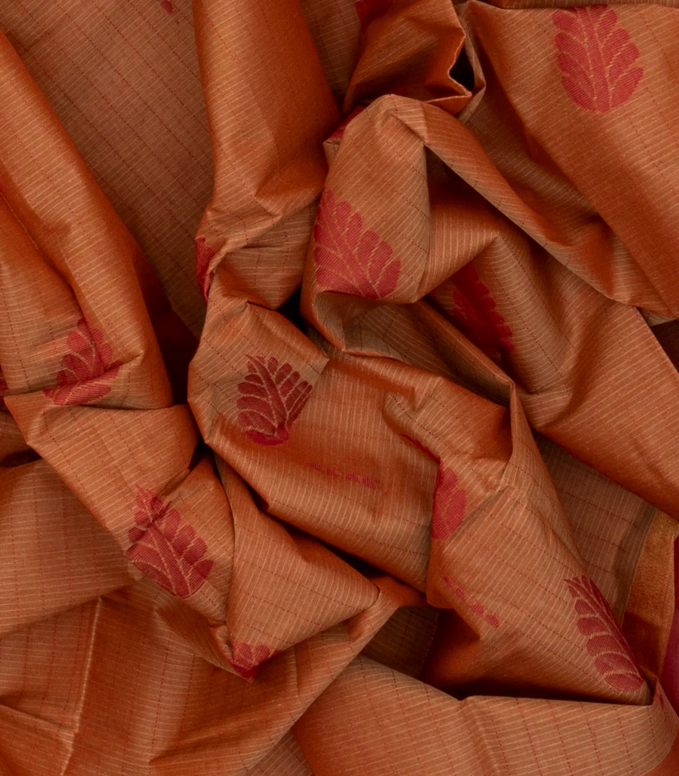 Rust Handloom Rasipuram Cotton Saree With Stripes & Buttas