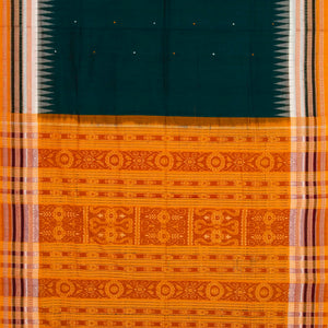 Teal Handloom Orissa Cotton Saree With Mustard Tie & Dye Motifs