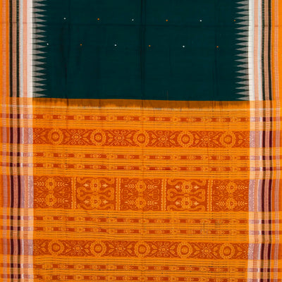 Teal Handloom Orissa Cotton Saree With Mustard Tie & Dye Motifs