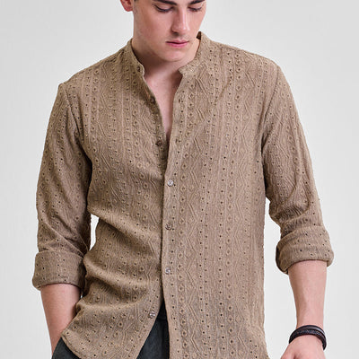 Beige Self-Design Shirt