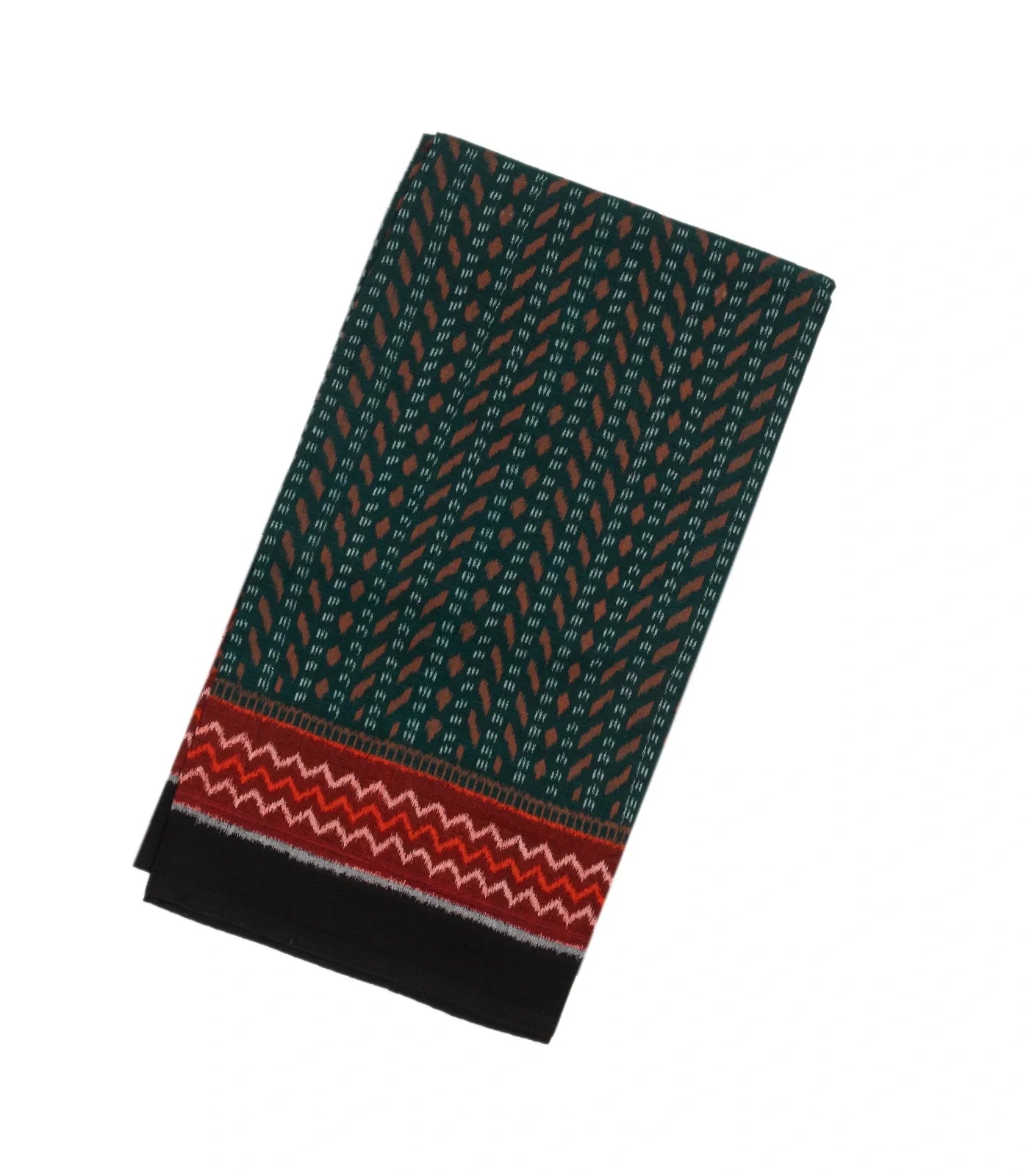 Teal Handloom Orissa Cotton Saree With Tie & Dye Stripes