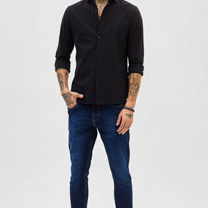 Black Slim Fit Stripes Shirt