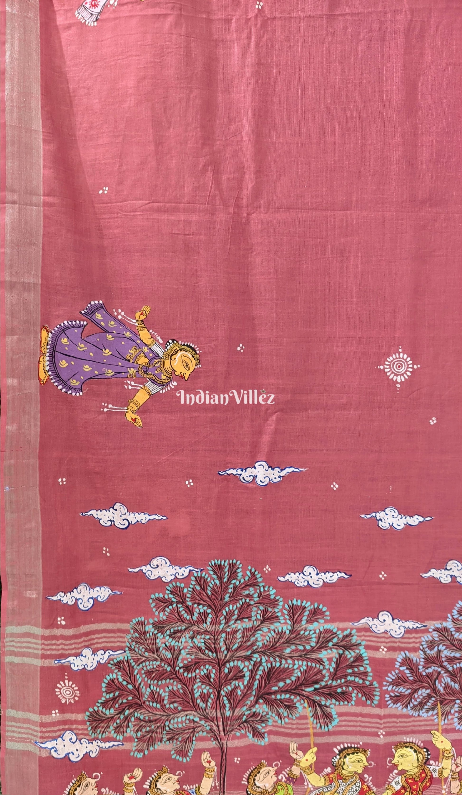 Pink Raja Theme Pattachitra Saree (Pre Order)