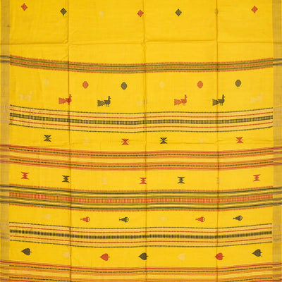 Yellow Handwoven Tussar Silk Saree With Diamond Motifs-Yellow