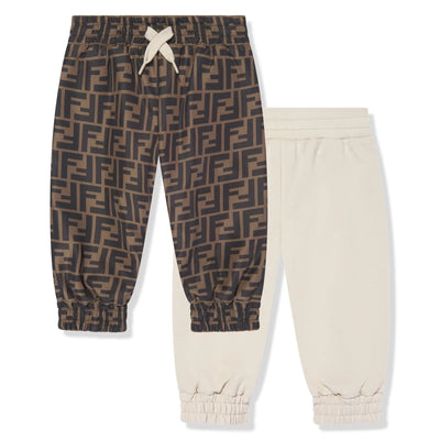 Fendi Baby FF Logo Reversible Brown Sweatpants
