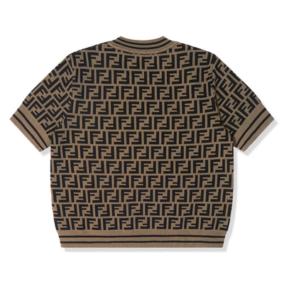 Fendi FF Logo Girls Knitted Brown T Shirt
