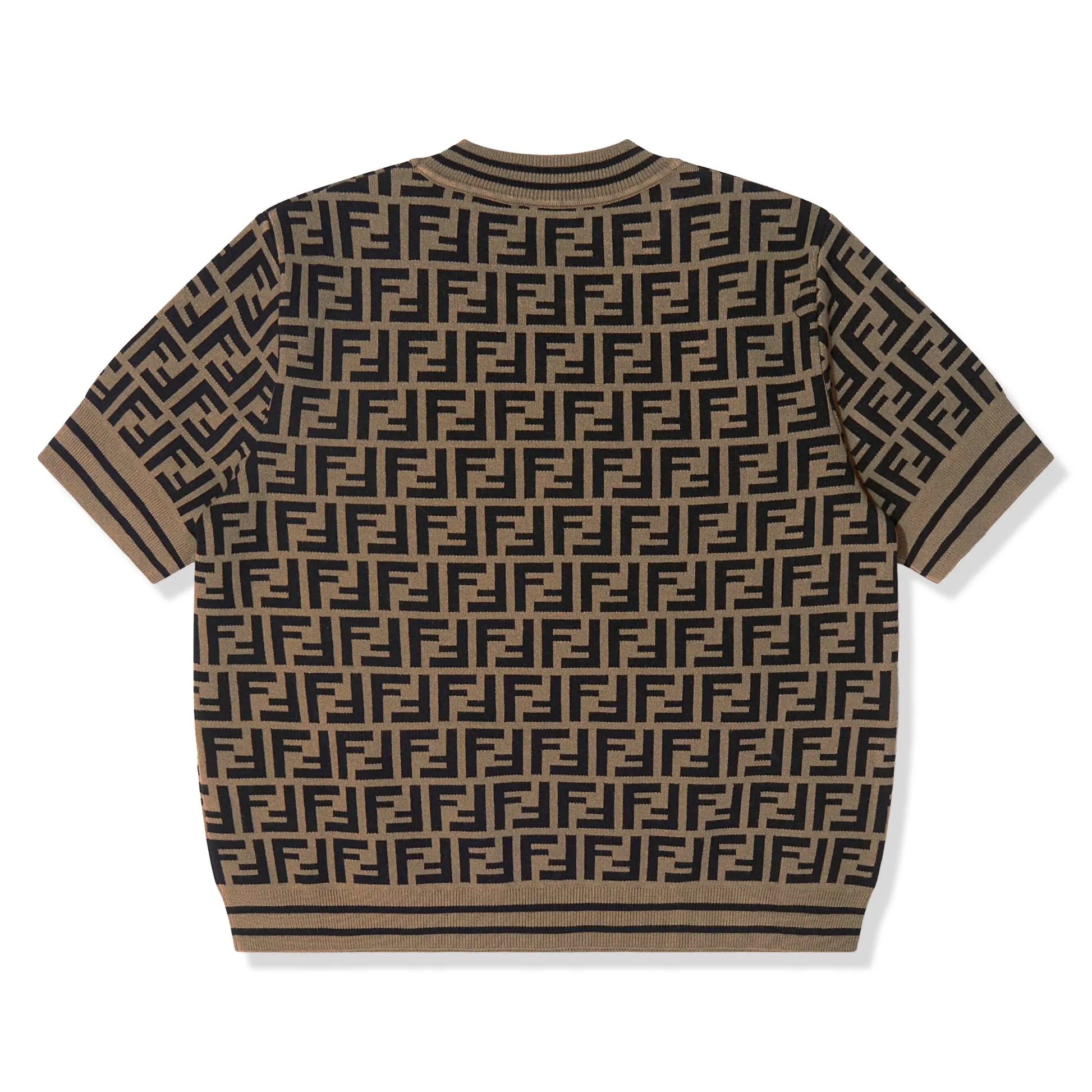 Fendi FF Logo Girls Knitted Brown T Shirt
