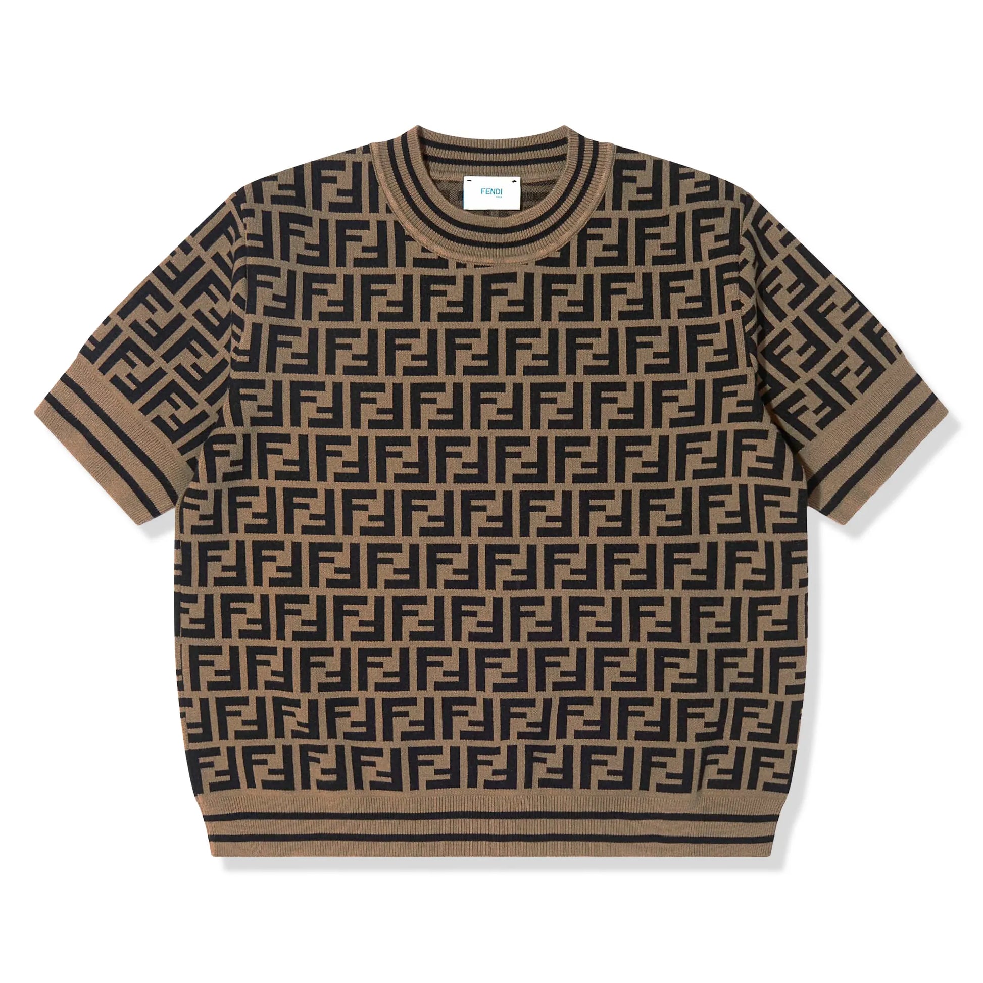 Fendi FF Logo Girls Knitted Brown T Shirt