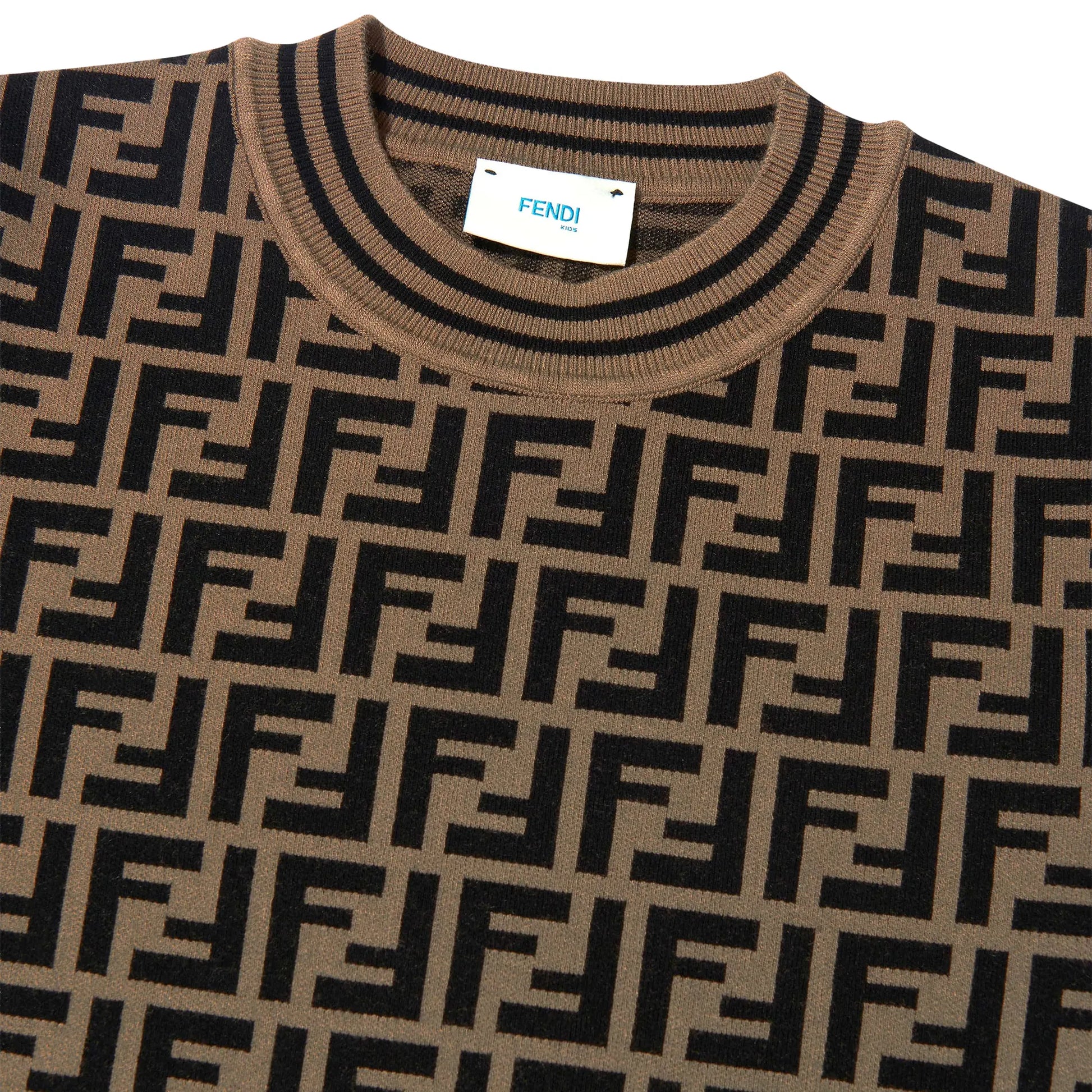 Fendi FF Logo Girls Knitted Brown T Shirt