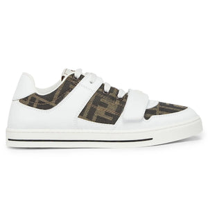 Fendi Kids Leather Jacquard Logo White Trainers