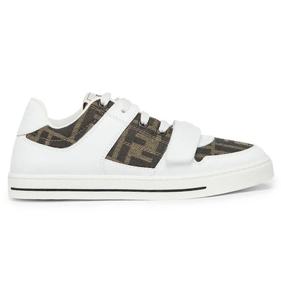 Fendi Kids Leather Jacquard Logo White Trainers