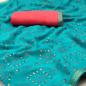 Ferozi Casual Wear Block Printed With Foil Work Georgette Saree