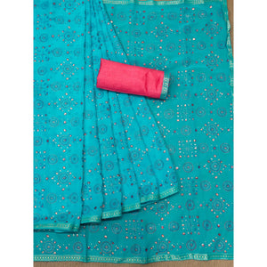 Ferozi Casual Wear Block Printed With Foil Work Georgette Saree