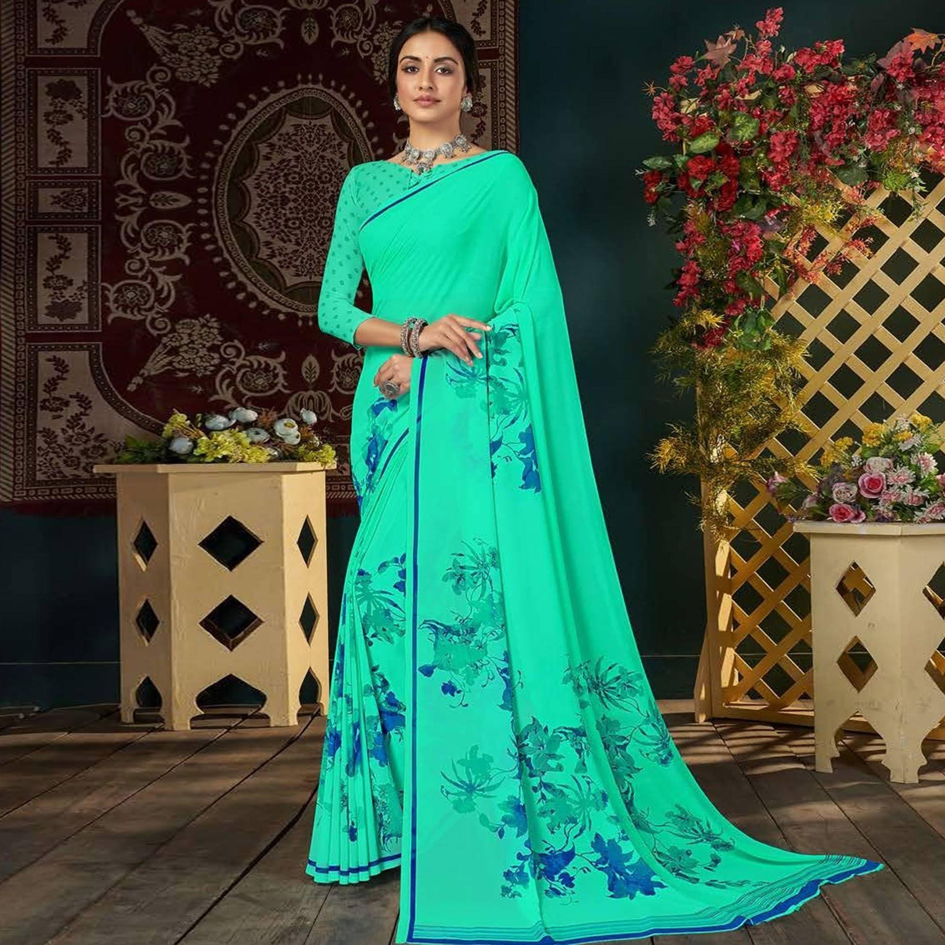 Ferozi Casual Wear Floral Digital Printed Georgette Saree
