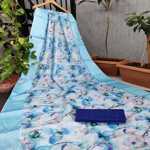 Ferozi Festive Wear Floral Digital Print With Woven Border Silk Saree