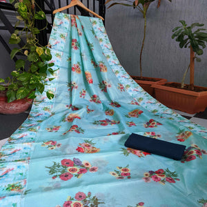 Ferozi Festive Wear Floral Digital Print With Woven Border Silk Saree