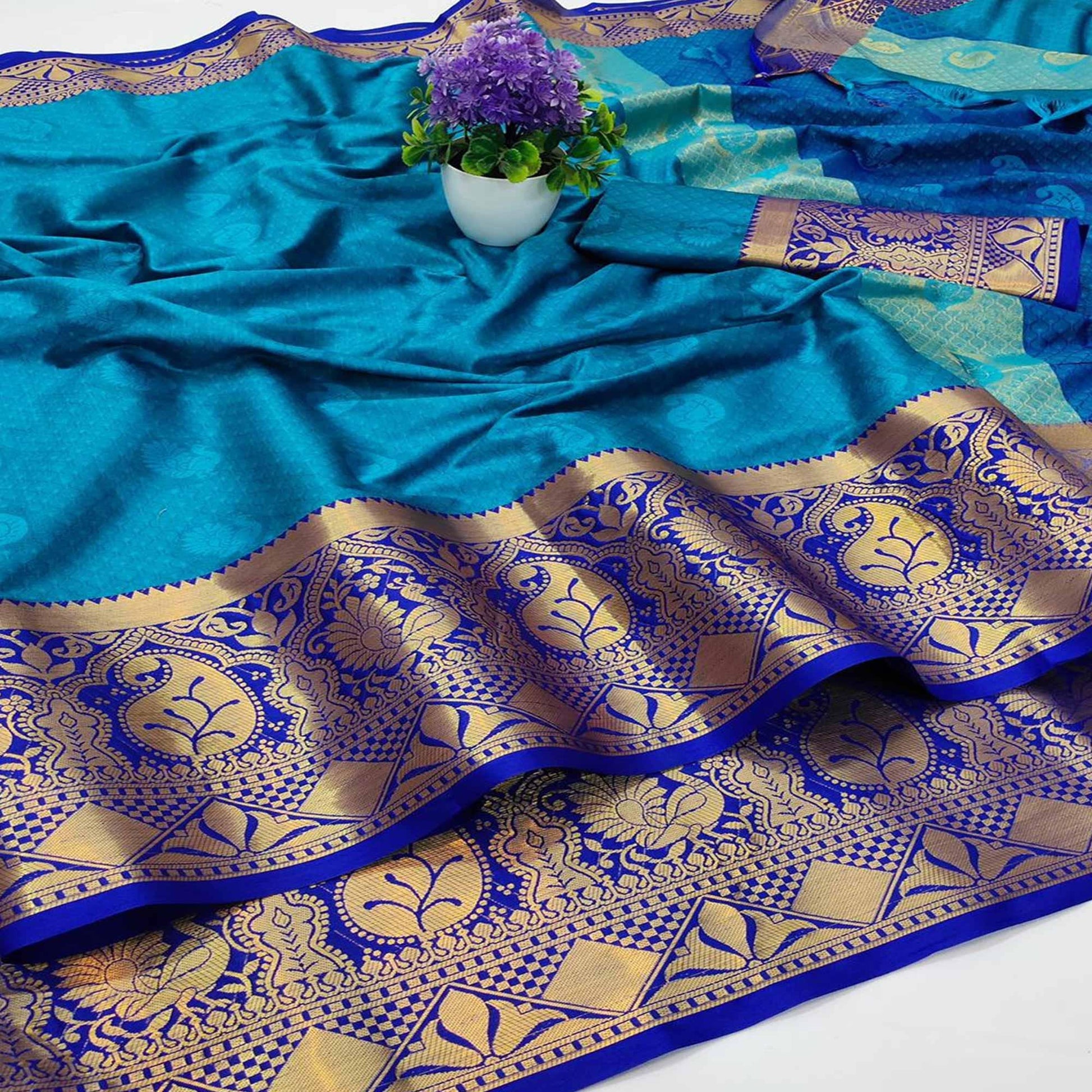 Ferozi Festive Wear Woven Soft Cotton Saree