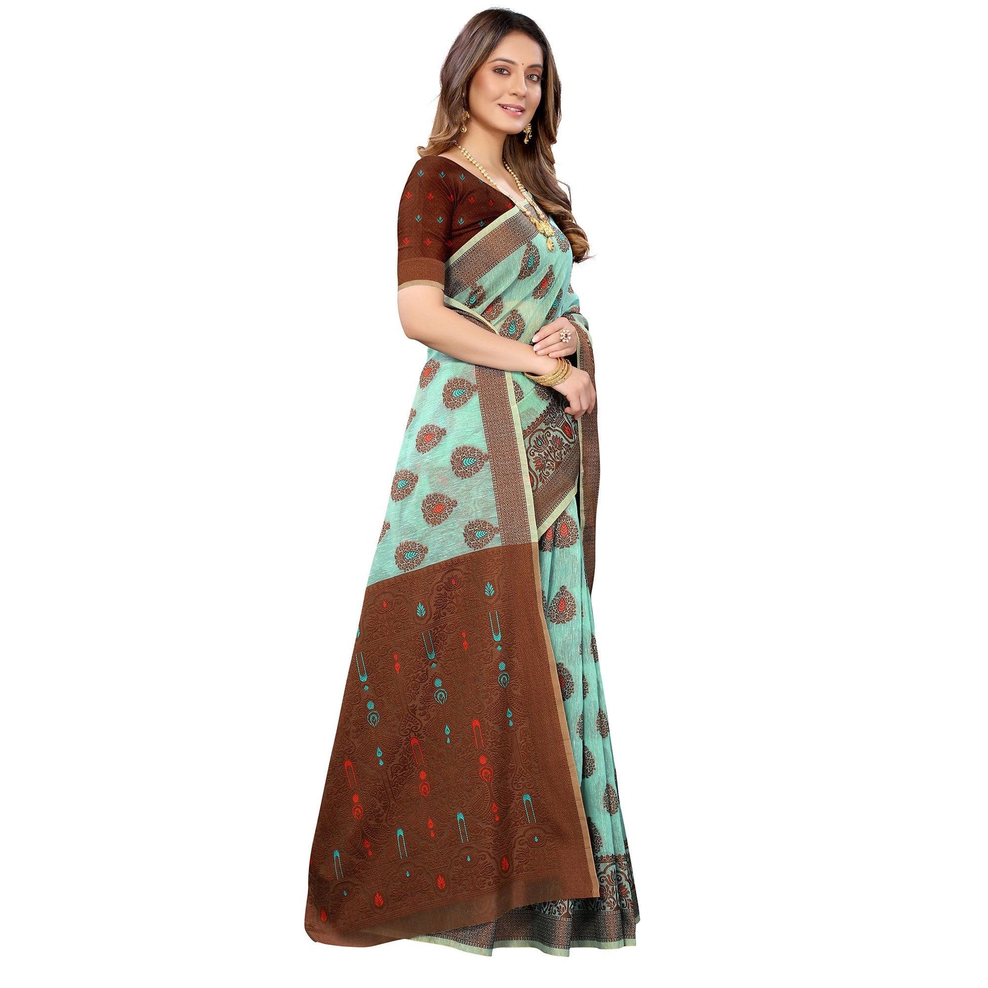 Ferozi  Festive Wear Woven With Meena Butta Rich Pallu Cotton Saree