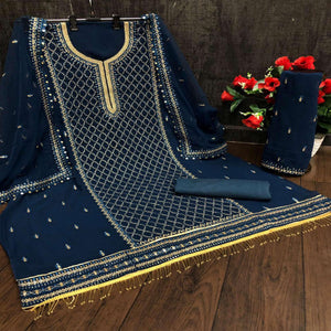 Festive Wear Aqua Blue Designer with Embroidery Work Faux Georgette Palazzo Suit