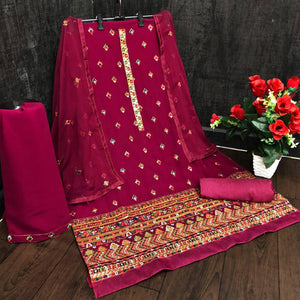 Festive Wear Dark Pink Sequins Embroidery Work Faux Georgette Patiala Suit