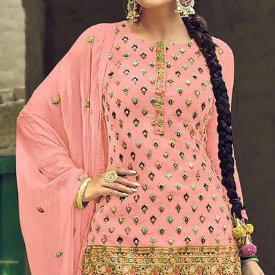 Festive Wear Light Pink Sequins Embroidery Work Faux Georgette Patiala Suit