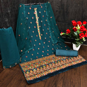 Festive Wear Sea Green Sequins Embroidery Work Faux Georgette Patiala Suit
