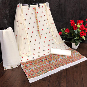 Festive Wear White Sequins Embroidery Work Faux Georgette Patiala Suit