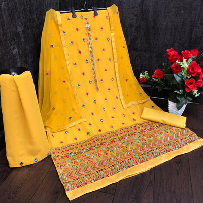 Festive Wear Yellow Sequins Embroidery Work Faux Georgette Patiala Suit