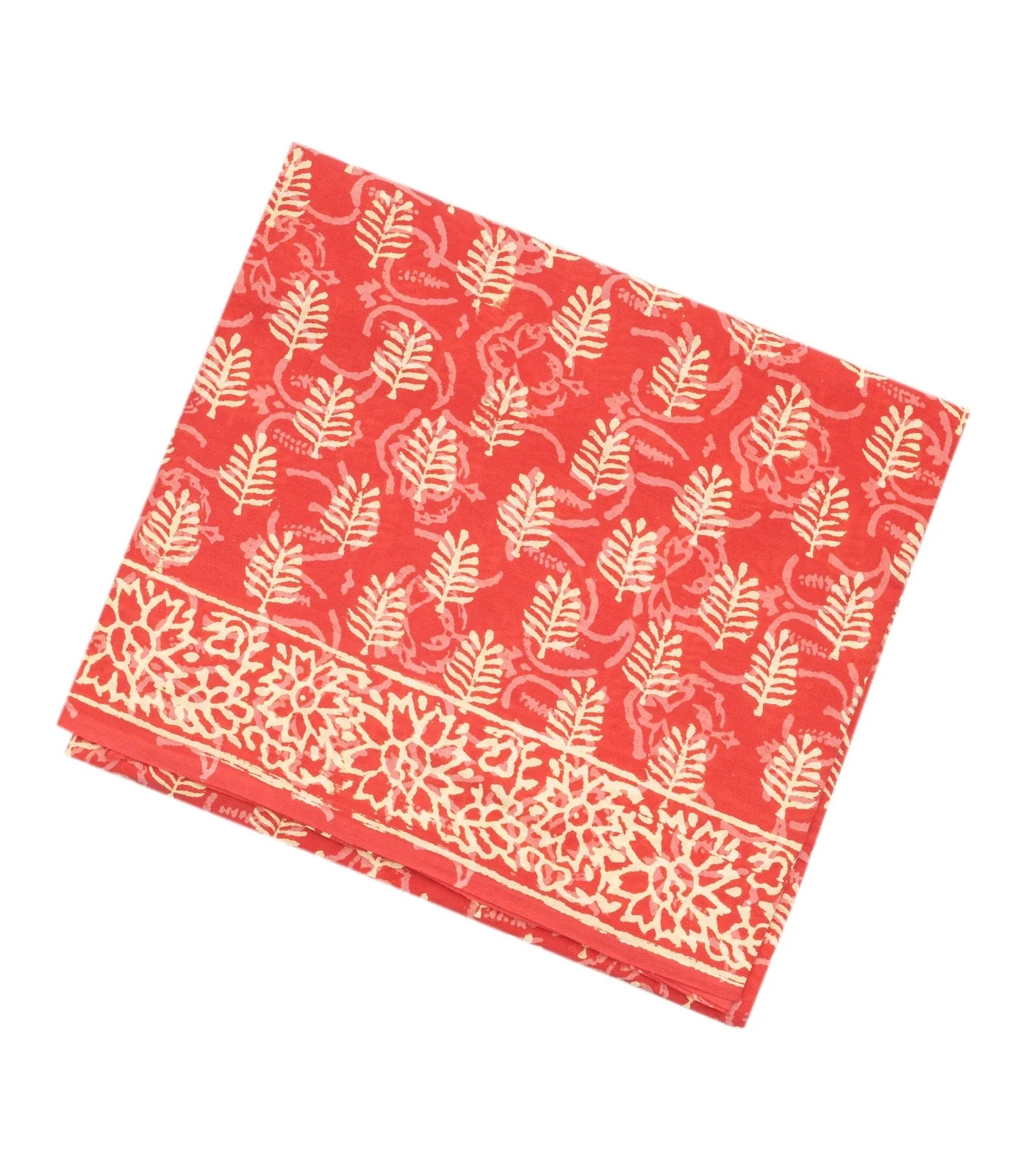 Peach Woven Jaipur Cotton Saree Printed With Cream Floral Motifs