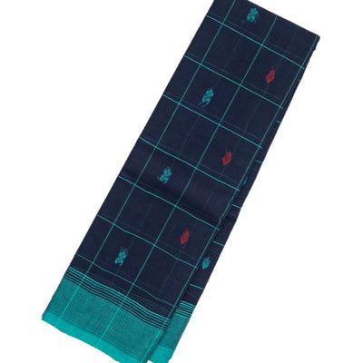 Dark Blue Handloom Rasipuram Cotton Saree With Checks & Buttas