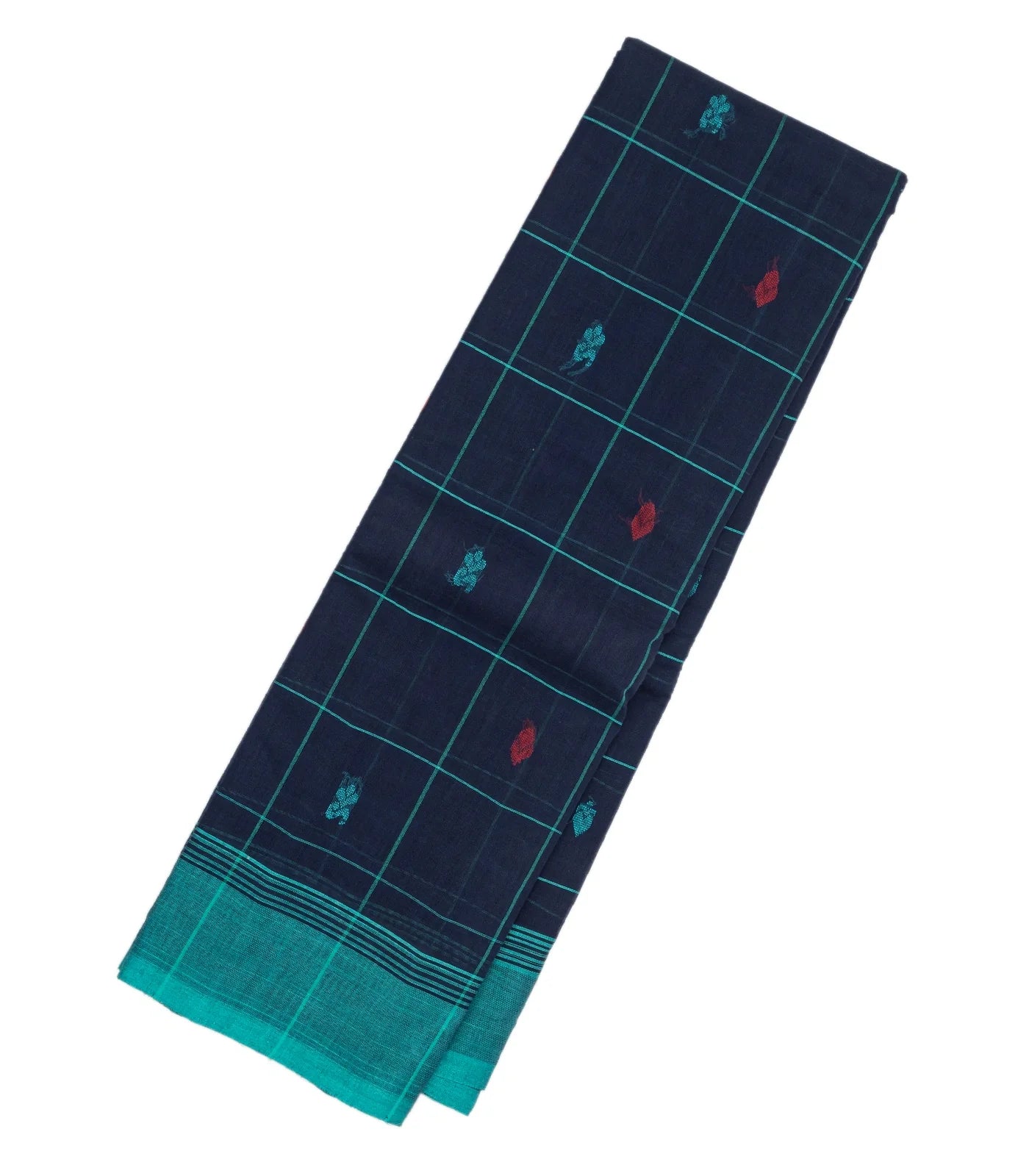 Dark Blue Handloom Rasipuram Cotton Saree With Checks & Buttas