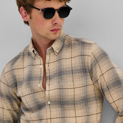 Beige Checks Slim Fit Shirt