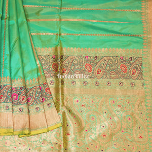 Parrot Green Designer Banarasi Katan Silk Saree