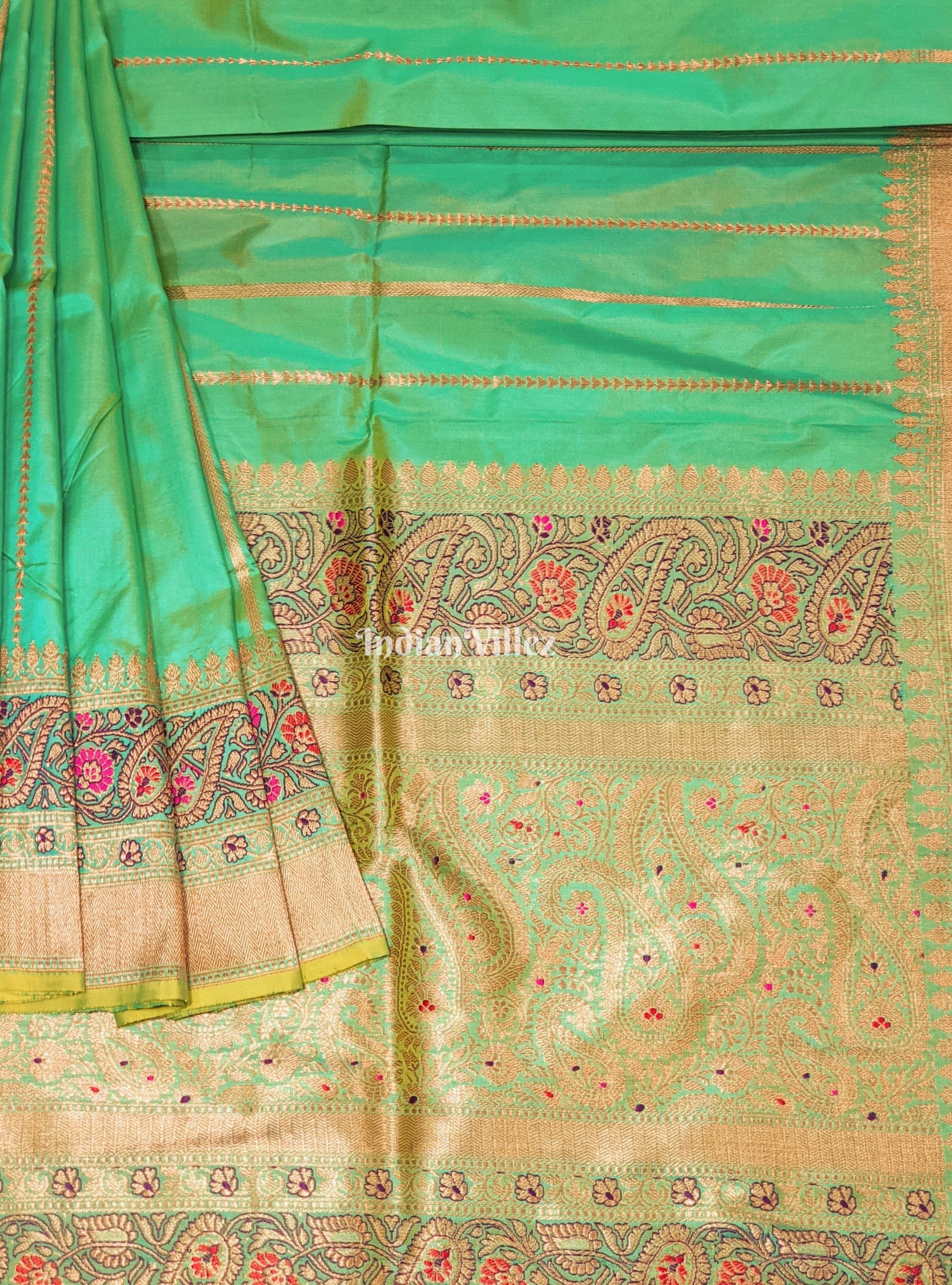Parrot Green Designer Banarasi Katan Silk Saree