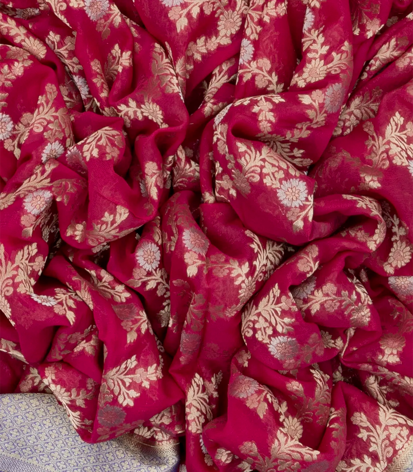 Pink Handwoven Banarasi Georgette Silk Saree With Floral Jaal Motifs