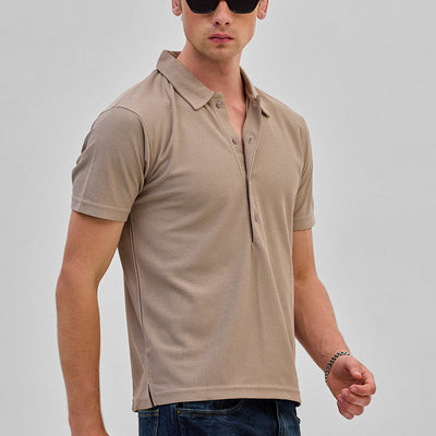 Beige Textured Polo T-Shirt