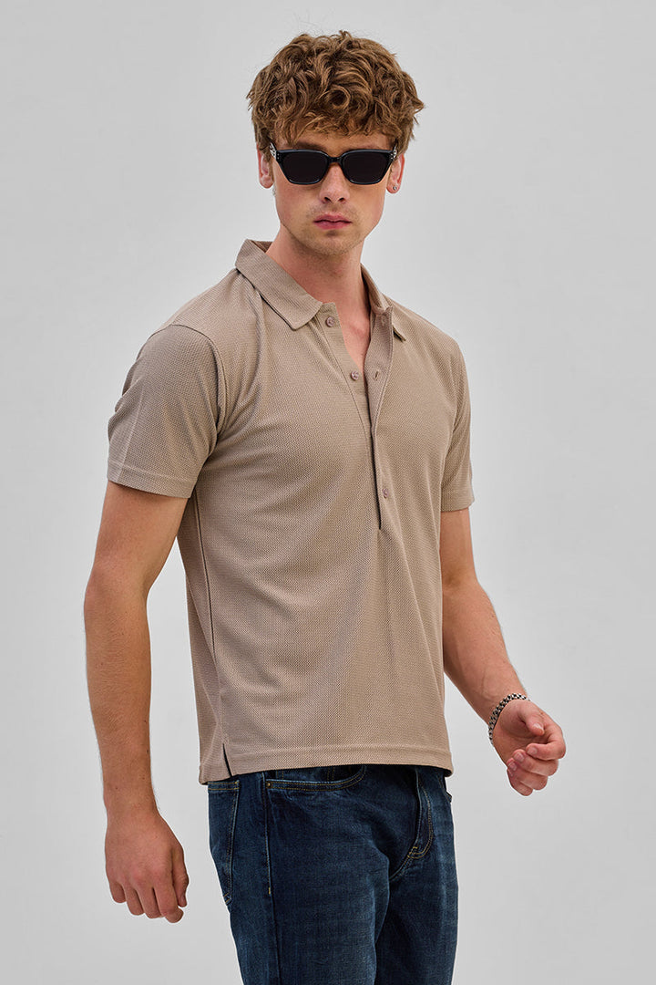 Beige Textured Polo T-Shirt